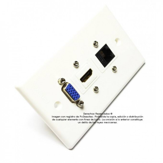 Placa Tapa VGA + HDMI + Jack RJ45 Cat6 ponchable en ABS