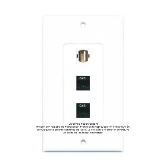 Placa Tapa Pared USB 2.0 Tipo A + 2 Jack Rj45 Cat5e