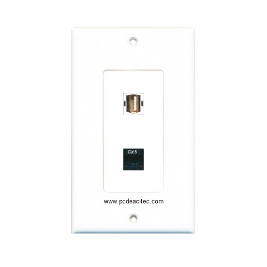 Placa Tapa decora ABS puerto USB 2.0 + Jack RJ45 Cat5e