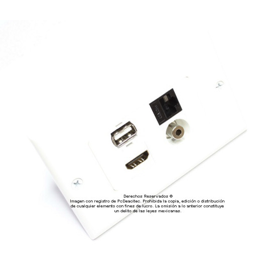 Placa Tapa Decora HDMI + USB 2.0 + Jack 3.5 mm + RJ45 Cat5 en ABS