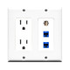 Placa Tapa doble gang en ABS contacto eléctrico doble + USB 2.0 + 2 Jack RJ45 Cat6