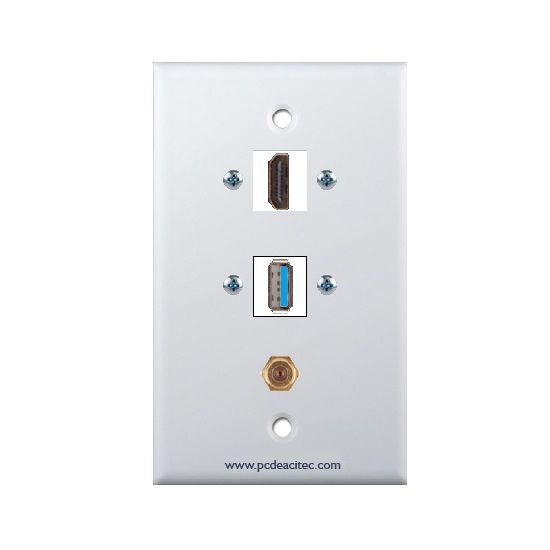 Placa Tapa HDMI + USB 3.0 + coaxial tipo F en ABS