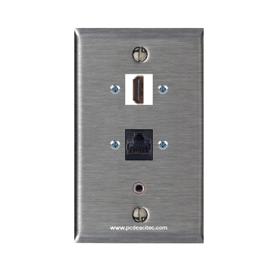 Placa Tapa Inoxidable HDMI + Jack RJ45 Cat5 + audio Jack 3.5 mm