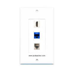 Placa Tapa decora ABS puerto HDMI + Jack RJ45 Cat6 + Jack Telefónico