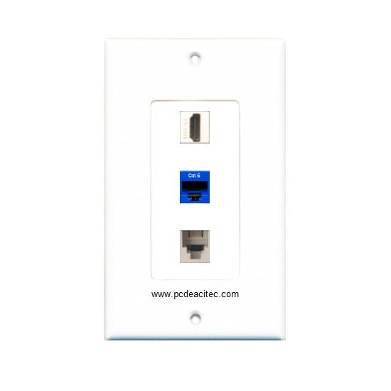 Placa Tapa decora ABS puerto HDMI + Jack RJ45 Cat6 + Jack Telefónico