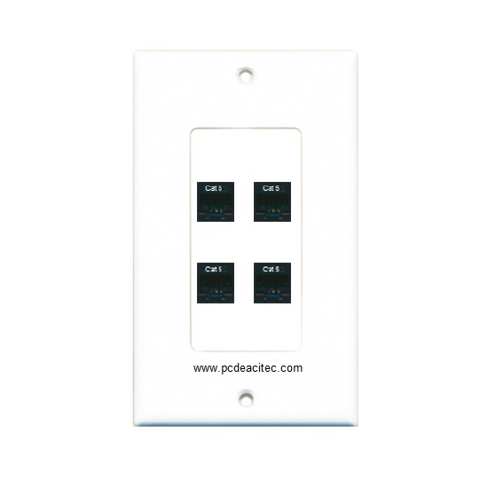 Placa Tapa decora ABS con 4 Jacks RJ45 Cat5e