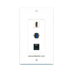 Placa Tapa decora ABS puerto HDMI + USB 3.0 + Jack RJ45 Cat5e