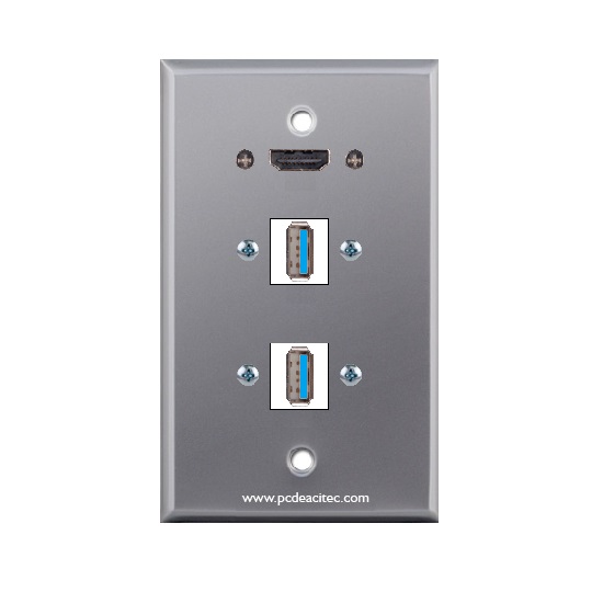 Placa Tapa aluminio HDMI pigtail + 2 USB 3.0 tipo A