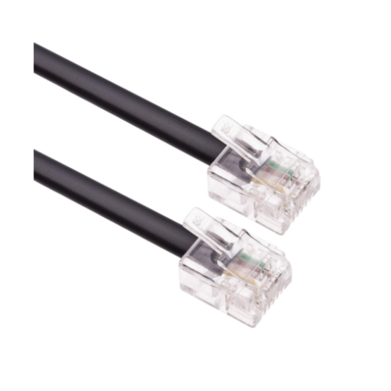 Cable telefónico RJ11, plano, color negro, 1.5 m