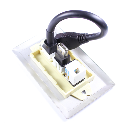 Placa Tapa HDMI 4k pigtail + USB 2.0 + Jack RJ45 Cat6 crimpado en Acero Inoxidable