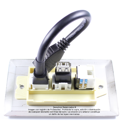 Placa Tapa HDMI 4k pigtail + USB 2.0 + Jack RJ45 Cat6 crimpado en Acero Inoxidable