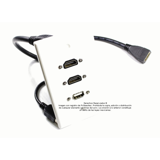 Placa Tapa doble HDMI 4k pigtail + USB 2.0 pigtail en ABS