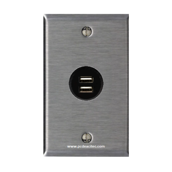 Placa Tapa doble USB 2.0 pigtail en Acero Inoxidable