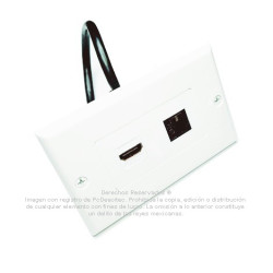 Placa Tapa Decora HDMI 4k pigtail + Jack RJ45 Cat6 en ABS