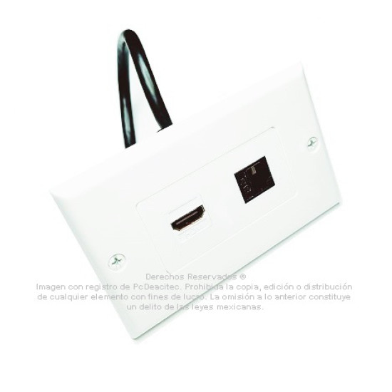 Placa Tapa Decora HDMI 4k pigtail + Jack RJ45 Cat6 en ABS