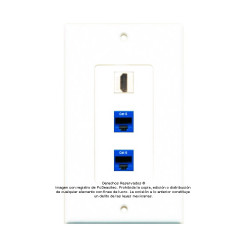 Placa Tapa Decora HDMI 4k pigtail + 2 Jack RJ45 Cat6 en ABS