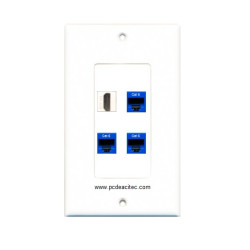 Placa Tapa Decora HDMI 4k pigtail + 3 Jack RJ45 Cat6 en ABS