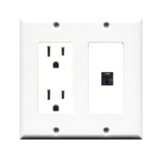 Placa Tapa Contacto Eléctrico Doble + Cat6 Ponchable ABS