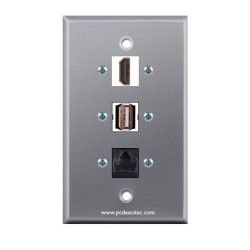 Placa Tapa HDMI 4k + USB 2.0 + Cople RJ45 Cat6 en Aluminio