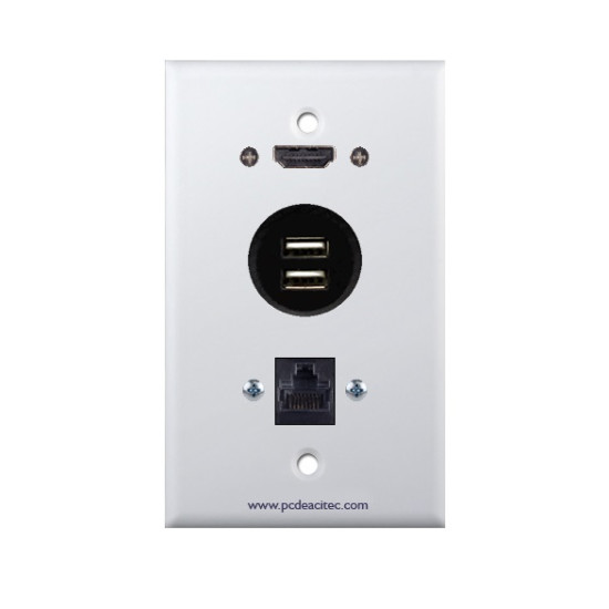 Placa Tapa HDMI 4k pigtail + doble USB 2.0 pigtail + Jack RJ45 Cat6 en ABS