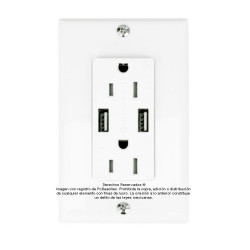 Placa Tapa contacto Eléctrico Doble + 2 x USB de carga 