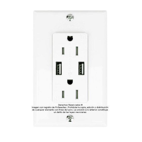 Placa Tapa contacto Eléctrico Doble + 2 x USB de carga 