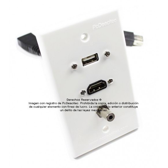 Placa Tapa USB 2.0 pigtail + HDMI pigtail + Audio Jack 3.5 mm en ABS
