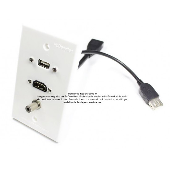 Placa Tapa USB 2.0 pigtail + HDMI pigtail + Audio Jack 3.5 mm en ABS