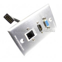 Placa Tapa VGA + HDMI pigtail + Jack RJ45 Cat5e ponchable en Aluminio
