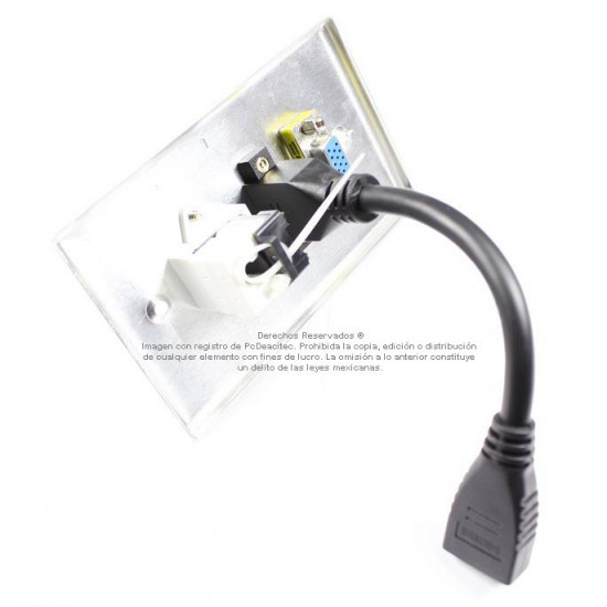 Placa Tapa VGA + HDMI pigtail + Jack RJ45 Cat5e ponchable en Aluminio