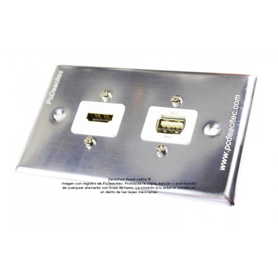 Placa Tapa metálica HDMI + USB 2.0 en Aluminio