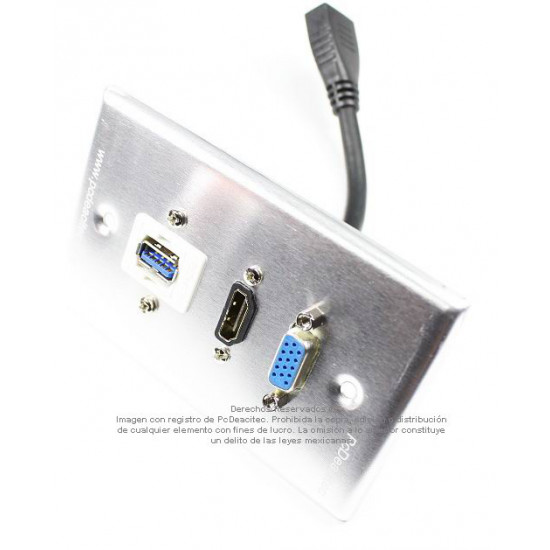 Placa Tapa VGA + HDMI pigtail + USB 3.0 en Aluminio