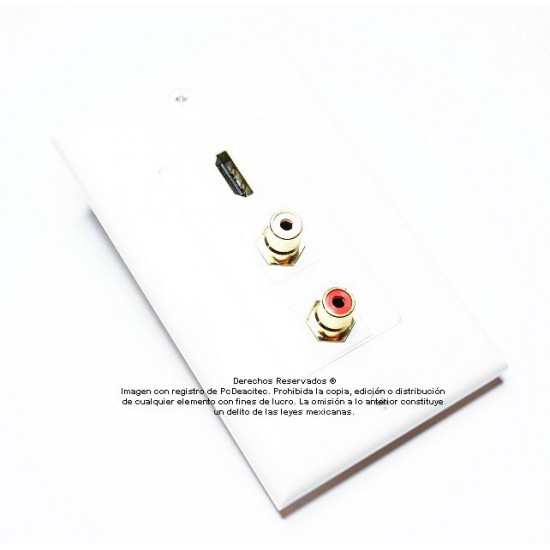 Placa Tapa Decora HDMI 1.4 + 2 RCA estéreo en ABS