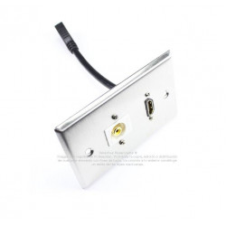 Placa Tapa HDMI pigtail + Jack RCA en Acero Inoxidable