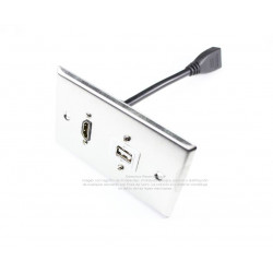 Placa Tapa HDMI pigtail + USB 2.0 en Acero Inoxidable