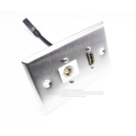 Placa Tapa HDMI pigtail + BNC en Acero Inoxidable