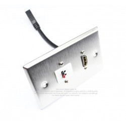 Placa Tapa HDMI pigtail + Terminal de bocinas por Crimpeo en Acero Inoxidable