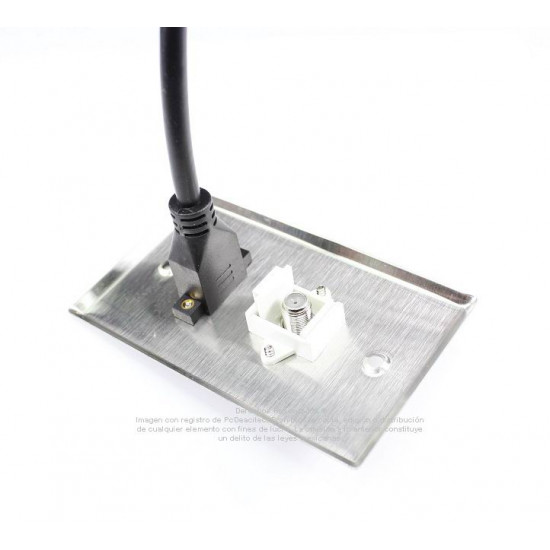 Placa Tapa HDMI pigtail + Coaxial tipo F para antena en Acero Inoxidable