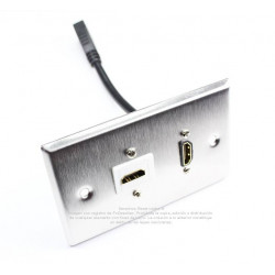 Placa Tapa HDMI pigtail + HDMI Keystone en L 90° en Acero Inoxidable
