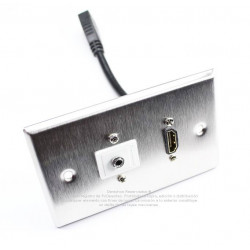 Placa Tapa HDMI pigtail + Audio Jack 3.5 mm en L a 90° Acero Inoxidable