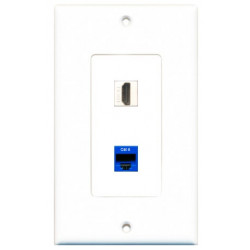 Placa Tapa Decora HDMI 4k keystone + Jack RJ45 Cat6 en ABS