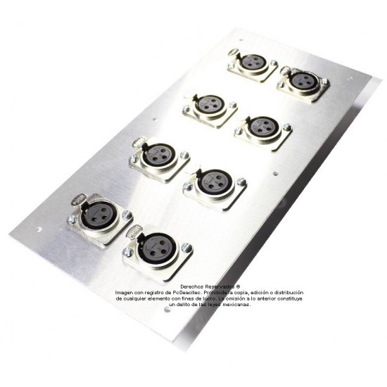 Placa Tapa Tablero 8 puertos XLR Canon soldables en Al