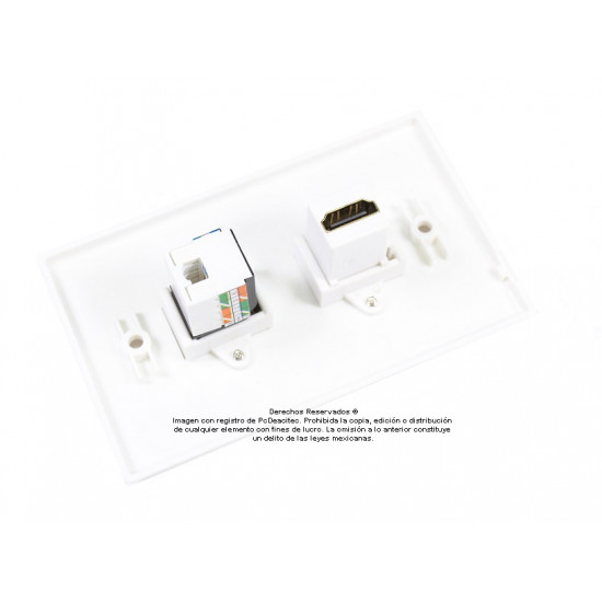 Placa Tapa HDMI + Jack RJ45 Cat5e en ABS