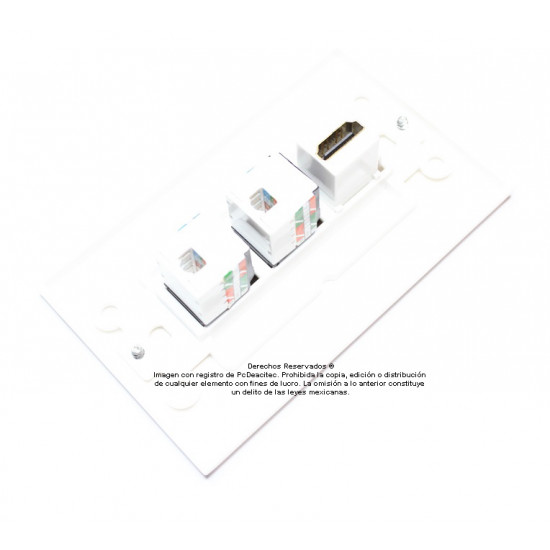 Placa Tapa Decora HDMI + 2 Jack RJ45 Cat5e en ABS
