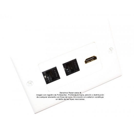 Placa Tapa Decora HDMI + 2 Jack RJ45 Cat5e en ABS