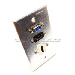 Placa Tapa VGA + HDMI pigtail + HDMI Keystone en Aluminio