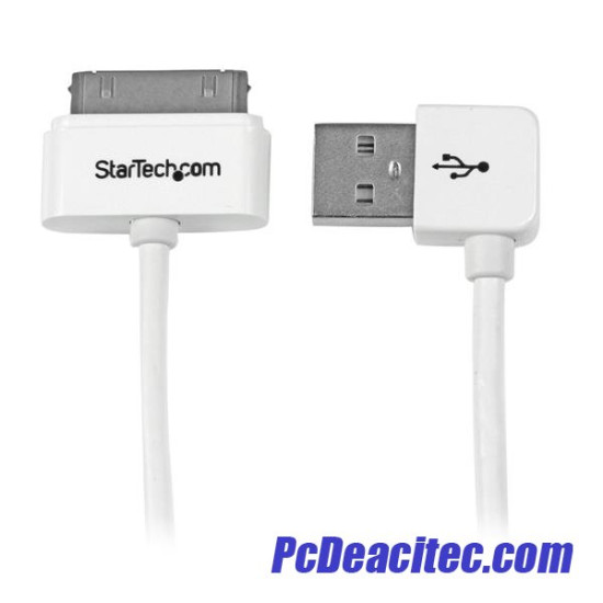 Cable Cargador 1m Conector Dock  Apple 30 Pines a USB en Ángulo Derecho iPod, iPhone, iPad