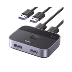 Conmutador USB para Compartir 2 Puertos USB 3.0 a 2 PC Ìs | Cambio Mediante Botón | Incluye Dos Cables USB de 1.5 m | ABS | Permite que 2 Usuarios Compartan 2 Dispositivos Periféricos USB 3.0, como una impresora, un escáner, etc.