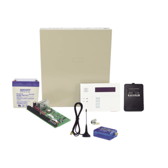 (1 Año datos ILIMITADO INCLUIDO)  Kit Vista48LA con comunicador MINI012G, Teclado, Gabinete, Bateria y Transformador