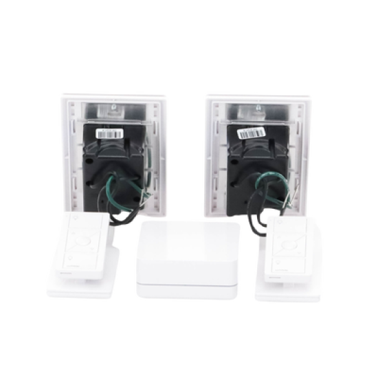 (Caseta Wireless) Kit Hub controlador, 2 atenuadores, 2 controles remotos, 2 base mesa y 2 tapas.